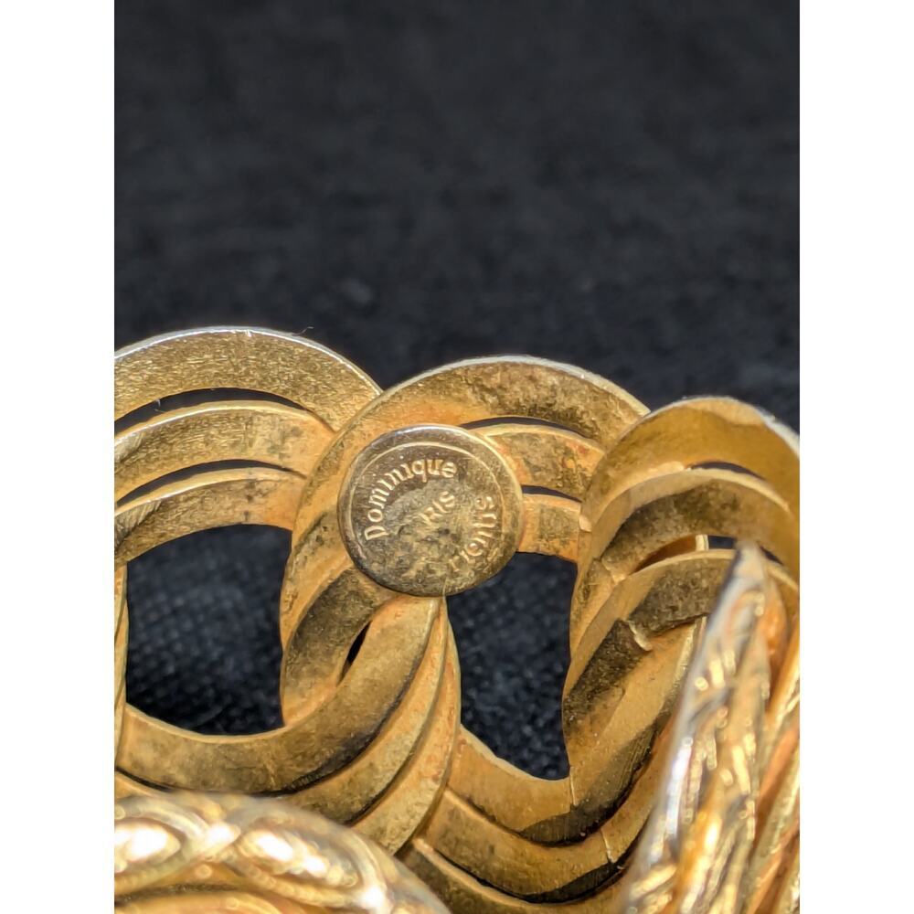 Vintage Dominique Aurientis Paris Gold Wide Thick Etched Cuff Bracelet Carved - Picture 3 of 8